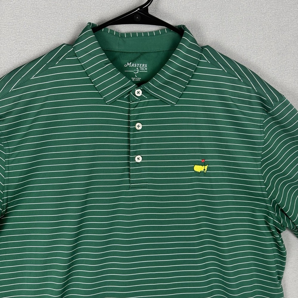 Masters Tech Polo Green Striped Stretch Golf Shirt  Mens Size Large Performanc